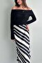 Zebra Pattern Viscose Satin Fabric Midi Ecru Skirt - 4