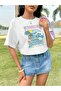 White Rainbow Printed Women's Oversize Crop Top - 4