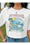 White Rainbow Printed Women's Oversize Crop Top - 2