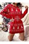 Jacquard Knitted New Year's Patterned Mini Knitwear Sweater-Dress