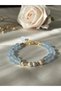 Certified Natural Stone Real Pearl And Aquamarine BraceletReal Pearl And Aqua Marin Natural Stone Bracelet - 3