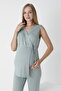 Front Tie Lace Detail Sleeveless Maternity and Maternity Sleepwear Set - 4
