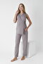 Front- Tie-Detail Sleeveless Maternity and Postpartum Pajama Set with Lace Detail