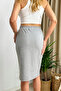 Women's Gray Melange Pocket Lace-Up Two Yarn Skirt - 5