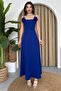 Cobalt Blue Red Atlas Fabric Strapless Neck Rose Accessory Design Strap Maxi Dress 258 - 6