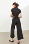 Black Linen High Waist Trousers with Elastic Waist - 6