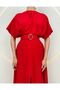 Red Belted Slit Pleat Detailed Midi Stylish Dress - 2