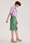 Green Floral Patterned Pleated Midi Skirt - 3