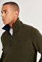 Men's Khaki-navy blue Standard Fit Normal Cut Standing Bato Collar Bottom-top Fleece Tracksuit Set - 4
