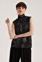 Black High-Rise Glittery Pleated Sleeveless Blouse