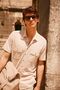 Men's Beige Slim Fit Slim Fit Hidden Button Collar Cotton Short Sleeve Shirt - 2