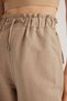 Beige Linen Blended High Waist Paperbag Trousers - 2