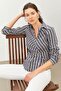 Gray Pleat Detailed Double Breasted Striped Shirt
