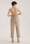 Beige Linen Blended High Waist Paperbag Trousers - 4