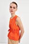 Orange Gathered Detailed Tied Linen Blouse - 5