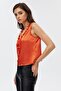 Ruffle Detailed V-Neck Satin Blouse - 4