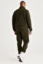 Men's Khaki-navy blue Standard Fit Normal Cut Standing Bato Collar Bottom-top Fleece Tracksuit Set - 7