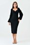 Women's Black Crepe Fabric Double Breasted Neckline and Slit Detailed Midi Evening Dress 581915