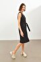Black Linen V-Neck Belted Sleeveless Midi Dress - 6