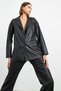 Black Faux Leather Lined Classic Blazer Jacket - 4