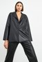Black Faux Leather Lined Classic Blazer Jacket - 6