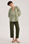 Green Lacing Detailed Raglan Sleeve Round Neck Blouse - 3