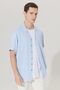 Men's Light Blue Slim Fit Narrow Cut Cuban Collar Short Sleeve Shirt - 4