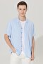 Men's Light Blue Slim Fit Narrow Cut Cuban Collar Short Sleeve Shirt
