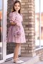 Shiny Satin Fabric - Stone Detailed Collar and Neck Buttoned Girl's Powder Dress - 4