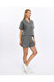 Linen Shorts Set and v-neck Blouse Women's Set - 3