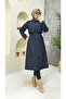 Navy Blue Lined and Button Detailed Women's Trench Coat