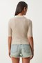 Women's Biscuit Polo Neck Lightweight See-Through Knitwear Blouse Fn03211 - 5