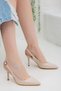 Women's Thin Heeled Summer Shoes and Bag Set Beige - 3