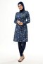 2310-2 Marine Pattern Water Repellent Fabric Hijab Swimsuit Navy Blue - 3