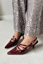 Obsession Triple Pointed Toe Three-Striped Buckle Burgundy Patent Leather Heeled Cherry Red Women's Shoes - 4