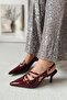 Obsession Triple Pointed Toe Three-Striped Buckle Burgundy Patent Leather Heeled Cherry Red Women's Shoes