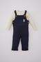Baby Boy Combed Cotton Long Sleeve T-Shirt Salopet Set of 2 - 2