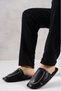 Men's Black Leather Look Soft Sole Slippers