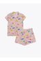 LCW Kids Shirt Collar Print Short Sleeve Girl's Pajamas Set with Shorts