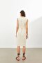 Ecru Linen V-Neck Belted Sleeveless Midi Dress - 6
