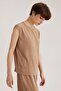 Beige Round Neck Sleeveless Pleated Blouse - 4