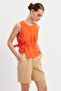 Orange Gathered Detailed Tied Linen Blouse - 3
