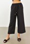 Black Linen High Waist Trousers with Elastic Waist - 5