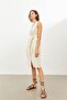 Ecru Linen V-Neck Belted Sleeveless Midi Dress - 5