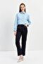 Navy Blue Stripe Detailed 5-Pocket Gabardine Trousers
