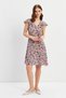 Multicolored Flounce-Cuffed V-Neck Midi Dress