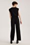 Black Elastic Waist Pleated High Waist Trousers with Pockets - 4