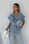 Women's Navy Blue Tasseled Blue Mesh Detailed Pocket Design Jean Jeans Vest - 2