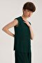 Green Round Neck Sleeveless Pleated Blouse - 4