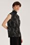 Black High-Rise Glittery Pleated Sleeveless Blouse - 4